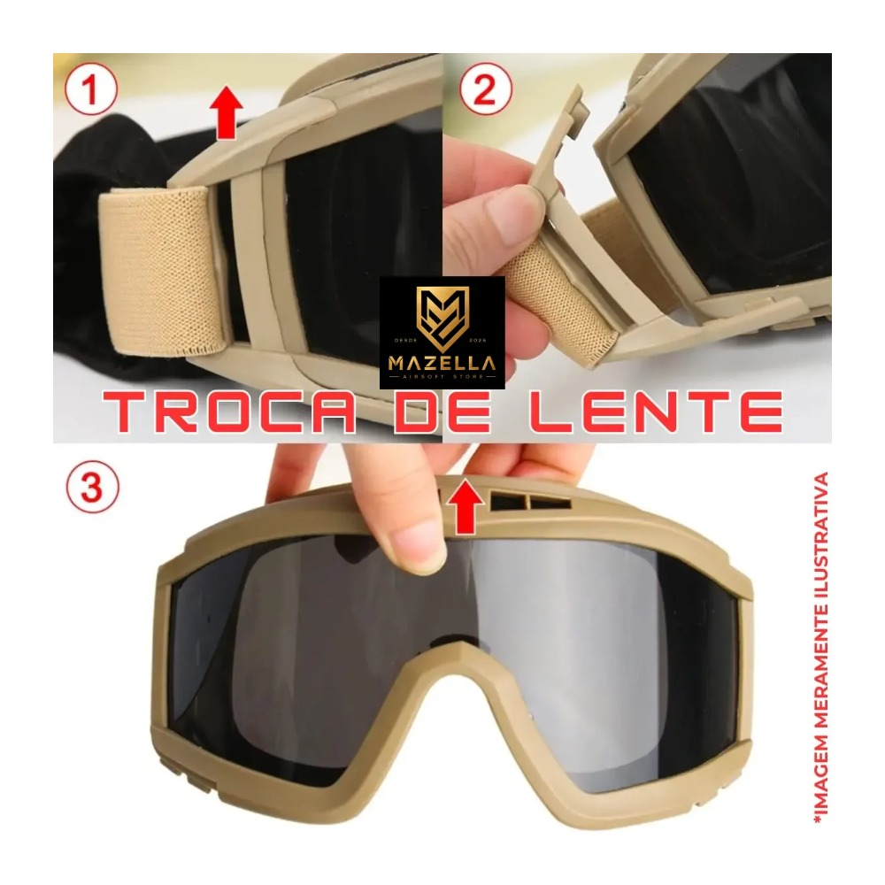 Óculos tático Google 3 Lentes em policarbonato - miniatura 3