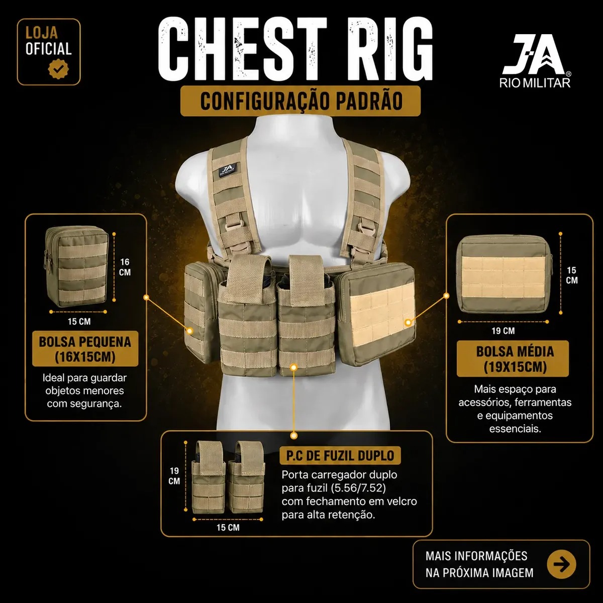 Chest Rig colete tático modular com 4 bolsos - miniatura 2
