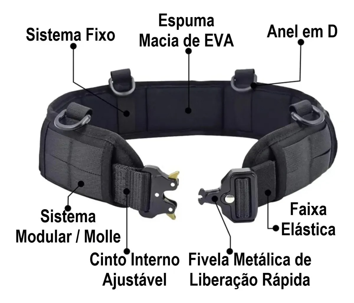 Cinto tático modular acolchoado regulavel fivela metal - miniatura 4